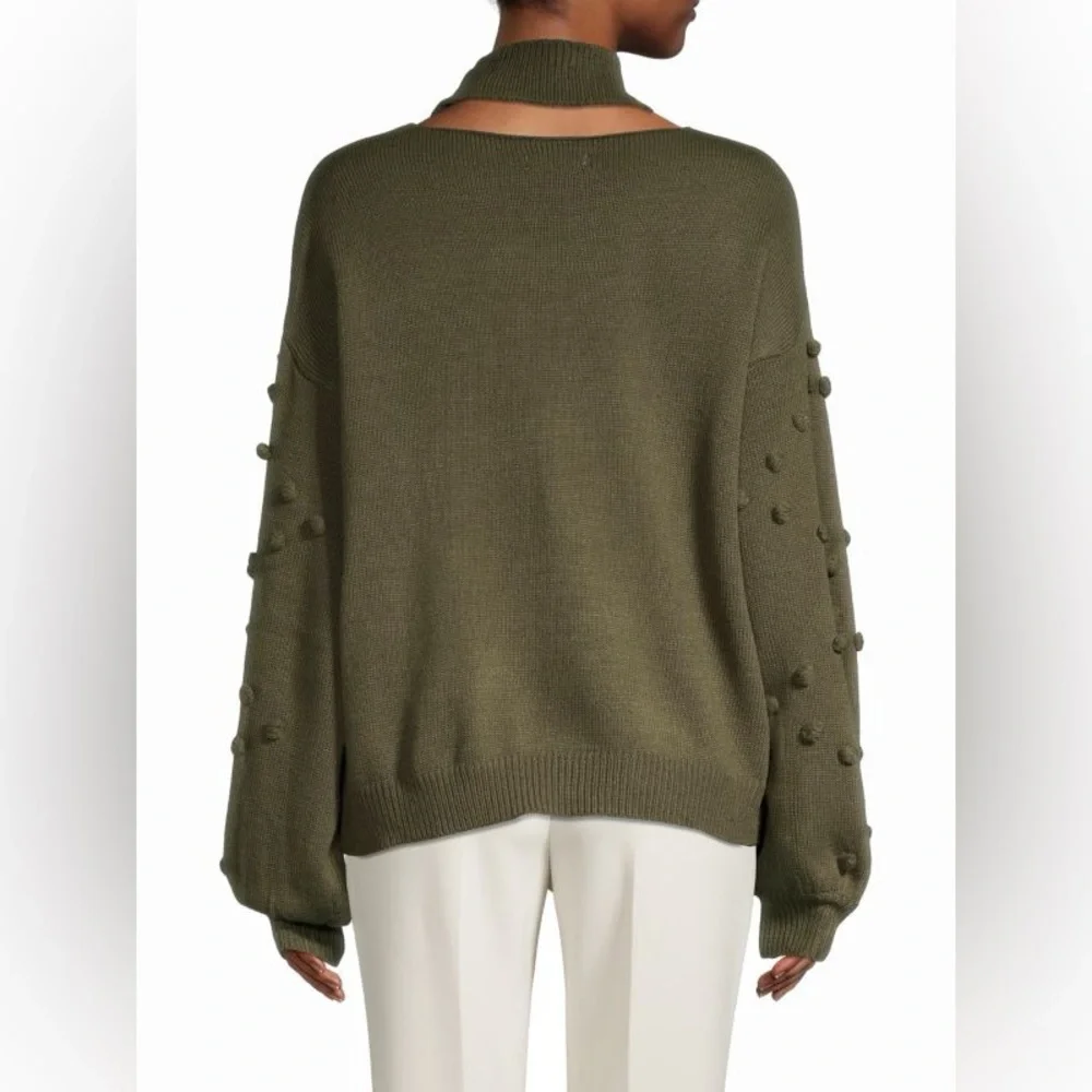 70/21 Pom-Sleeve Green Oversized Turtleneck Sweater Size Small
